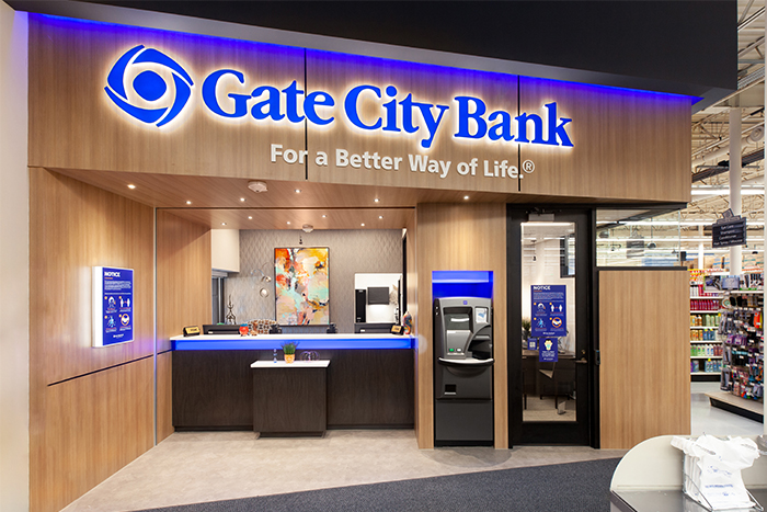 the entrance of Gate City Bank’s location within Cash Wise Foods in Bismarck ND