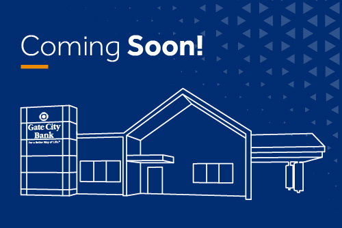 Line illustration of new Gate City Bank building in Mayville, scheduled to open in July 2026