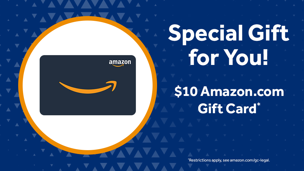 Example of $10 Amazon.com Gift Card, available as a gift for new checking customers and referrals