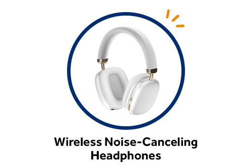 White and gold wireless noise-canceling headphones, available as a welcome gift for new checking customers