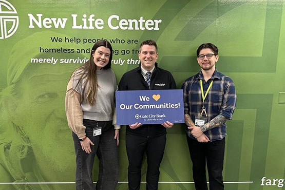 New Life Center, a homeless shelter and rescue mission in Fargo, received a donation through Gate City Bank&rsquo;s charity gift program for homebuyers.