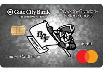 Example of Dilworth-Glyndon-Felton (DGF) Schools debit card from Gate City Bank