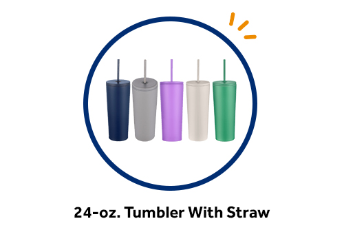 24-oz. tumbler with straw, available as a free checking gift from Gate City Bank.