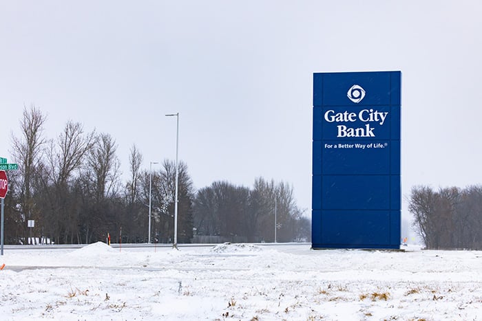 A sign shows a new Gate City Bank will be built at 6747 68 St. S. in Horace, ND