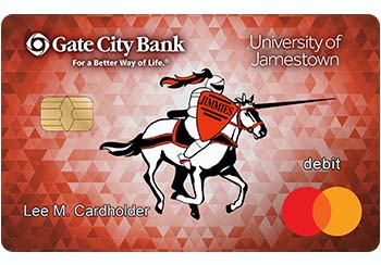 Example of University of Jamestown Jimmies debit card from Gate City Bank