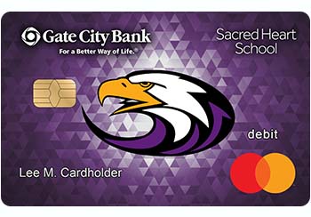 Example of Grand Forks Sacred Heart School debit card from Gate City Bank