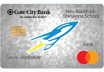 Example of New Rockford-Sheyenne Schools debit card from Gate City Bank