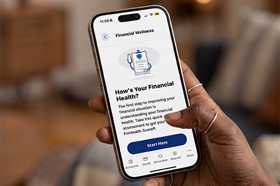 A view of the FinHealth Score page in the Gate City Bank mobile app.